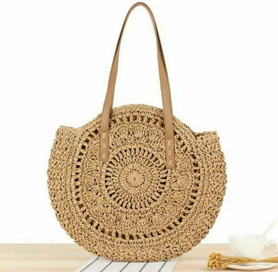 Obrázek produktu pro Letní slaměná taška Plážová taška kulatá Tkaná rafie Dámská taška přes rameno