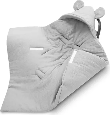 Produktbild von Kocyk muślinowy do fotelika samochodowego 90 x 90 cm kocyk dziecięcy do fotelika samochodowego uniwersalny zimowy kocyk dziecięcy do fotelika samochodowego i fotelika dziecięcego szary