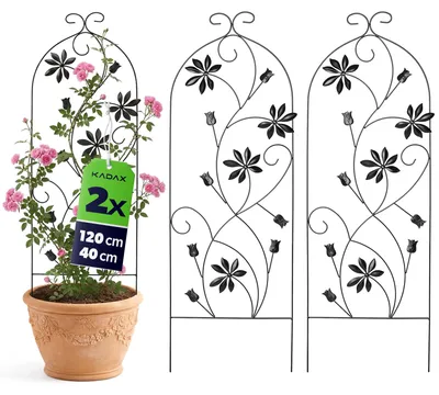 Immagine prodotto di KADAX Griglia metallica 40 x 120 cm, 2 pezzi, supporto per piante rampicanti, graticcio da giardino in acciaio verniciato a polvere, supporto per rose e clematidi (fiori)