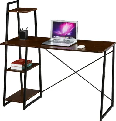 Produktbild von SVITA combo1 Regal-Schreibtisch Nussbaum-Optik schwarze Metall-Beine Computertisch Bürotisch Arbeitstisch PC Tisch