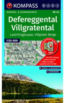 Obrázek produktu pro KOMPASS Turistická mapa 45 Defereggental, Villgratental, pohoří Lasörling, pohoří Villgrater 1:50 000