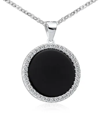 Produktbild von MATERIA Onyx Anhänger rund schwarz - 925 Silber Kettenanhänger Damen rhodiniert mit Zirkonia und Kette