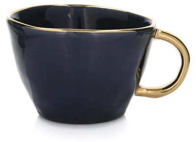 Produktbild von DUKA Tasse Kaffeetasse Porzellantasse Kaffeebecher - Steingutbecher, marineblau und gold, 300 ml, Originaldesign SIREN DUKA