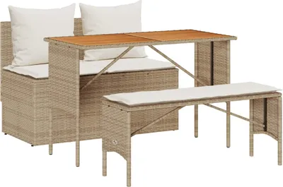 Productafbeelding van vidaXL 3-delige tuinset met kussens, beige, polyrotan