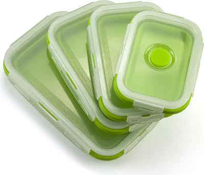 Produktbild von Faltbarer Frischhaltebehälter aus Silikon, BPA-frei, Restdose, mit luftdichtem Kunststoffdeckel für die Küche,Grün