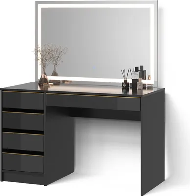 Produktbild von Schminktisch Livinity Imola Schwarz/Gold 120 cm mit LED-Spiegel, Model 52456