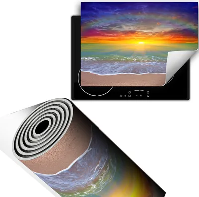 Produktbild von Herdabdeckplatte 70x52 cm Glaskeramikkochfeld Abdeckung Anti Rutsch Matte Aufrollbar, Meer Strand