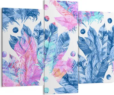 Produktbild von Bild auf Leinwand - Leinwandbild - Federn Vögel Bunt Komposition - 130x100cm - Wand Bild - Wanddeko - Leinwanddruck - Bilder - Kunstdruck - Leinwand bilder - Wandkunst - CB130x100-2945