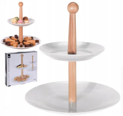 Image de Excellent Houseware Présentoir à gâteaux 2 niveaux porcelaine blanc
