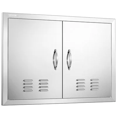 Immagine prodotto di VEVOR porta di accesso al barbecue, 762 x 533 mm, doppia porta per cucina esterna, porta in acciaio inox ad incasso, porta verticale a parete con maniglie e fessure di ventilazione, per isola barbecue, stazione barbecue, mobile esterno