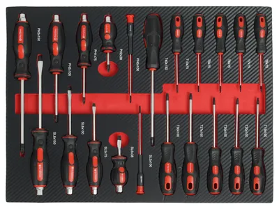 Produktbild von Profi Werkzeugeinlage Werkstattwagen 21 tlg. Schraubendreher Mechaniker Werkzeug 51x40x4 cm rot