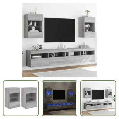Produktbild von The Living Store TV-Wandschränke mit LED-Leuchten 2 Stk. Grau Sonoma