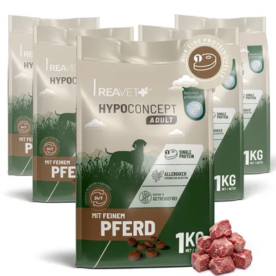 Produktbild von REAVET HYPOCONCEPT Hundetrockenfutter Pferd – Single-Protein Rezeptur 5kg I Getreidefrei & ohne Zucker Trockenfutter für alle Hunde & Rassen, auch für Sensible Hunde & Allergikerfreundlich