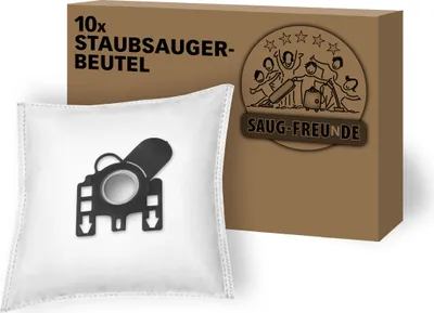 A vacuum cleaner bag and its packaging are shown against a white background.