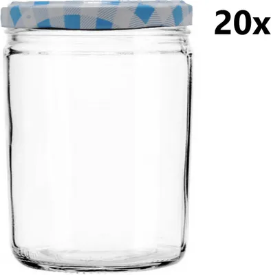 Obrázok produktu pre Konzervačné poháre 440 ml LUNCH číre 20 kusov VČETNE SVETLE MODRÝCH VÍČOK, počet kusov v balení: 20