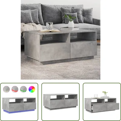 Image de The Living Store Table basse avec lampes LED gris béton 90x49x40 cm