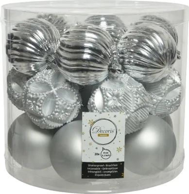 Produktbild von Weihnachtskugeln Kunststoff 8cm Ornamente 20er Set - Silber