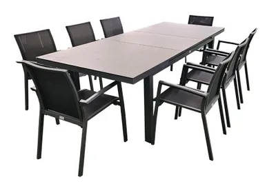 Produktbild von 9-tlg. Alu Gartenmöbel Set anthrazit Tisch ausziehbar 180-240 cm mit 8 stapelbaren Stühlen