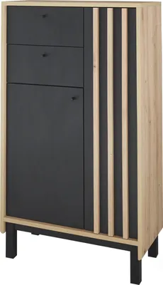 Obrázek produktu pro Badkommode >Vassili< in Schwarz-Eiche Artisan Nachbildung - 60x106x32 (BxHxT)