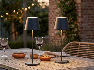 Produktbild von 2er SET Outdoor Akku Tischlampen Schwarz ohne Kabel mit USB Ladestation