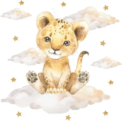 Image de Autocollant mural lion avec nuages et étoiles, 1 pièce, pour chambre d'enfant