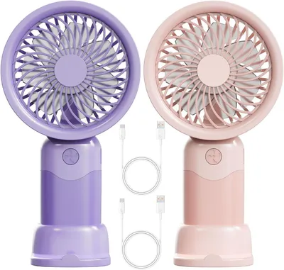 Produktbild von Tragbarer Ventilator, Mini-Hand- und Tischventilator, USB-aufladbar, 3 Geschwindigkeitsstufen, im Taschenformat für Büro, Reisen, Strand, Camping (Rosa, Lila)