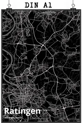 Produktbild von Mr. & Mrs. Panda Bild Ratingen DIN A1 - Geschenk, Plakat, Stadt, Dorf Karte Landkarte Map Stadtplan, Poster, wanddeko, drucke, Wandbild