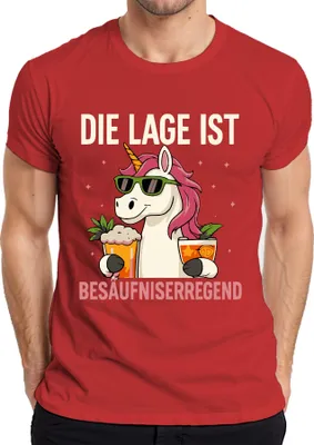Produktbild von Die Lage ist besäufniserregend Einhorn Bier Party Cocktail Lustig Herren T-Shirt, Rot, L