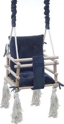 Produktbild von LuMali Holzschaukel Babyschaukel zum Aufhängen, Graphit Schaukel für Kinder, Schaukel mit Kissens Schaukel Indoor und Outdoor, Kleinkinderschaukel