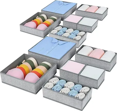 Produktbild von Homsorout Schrank Organizer 12 Stück, Faltbare Aufbewahrungsboxen für Kleiderschrank, Grau