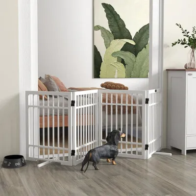 Obrázek produktu pro Dřevěná přepážka pro malé psy do výšky 40 cm | Barva: bílá | Rozměry: 24,5 x 183 x 61 cm