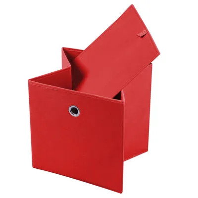 Produktbild von Stoffbox ELA 27x27cm Faltbox im 2er Pack - schöne Aufbewahrungsbox faltbar, einfacher Einschubkorb mit Griff in rot