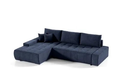 Produktbild von Ecksofa Sofa mit Schlaffunktion VOGAR Stoff Aston Dunkelblau Ottomane Links