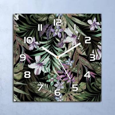 Produktbild von Deko Glasuhr Wanduhr 30x30 Exotische Blumen Quarz Küchenuhr Bürouhr
