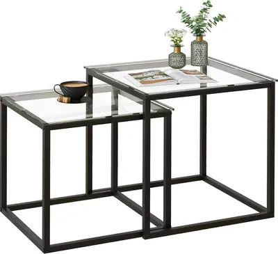 Immagine prodotto di Set di 2 tavolini quadrati moderni in vetro nero 50/45 cm