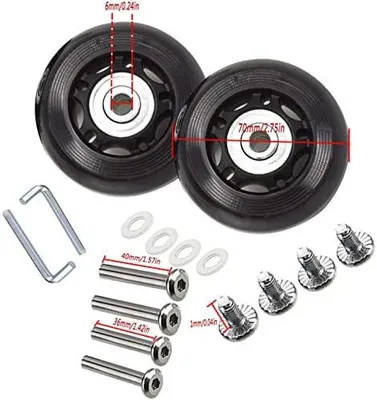 Produktbild von Ersatzrollen-Set für Gepäck, universelle Gummi-Räder, Werkzeug für Drehlager (2 Stück) (70 x 24 mm)