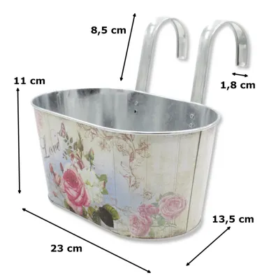 Produktbild von Metall Hängetopf mit 2 Henkeln - 23cm x 11cm Rosen 2 Stück