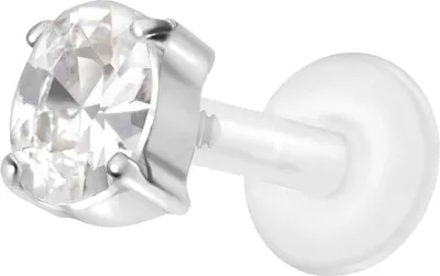 Produktbild von Ohrpiercing, Nasenpiercing PTFE Labret mit Innengewinde + Titan-Aufsatz EINGEFASSTES KRISTALLOVAL Silber Stablänge: 6mm | Stabstärke: 1,2mm