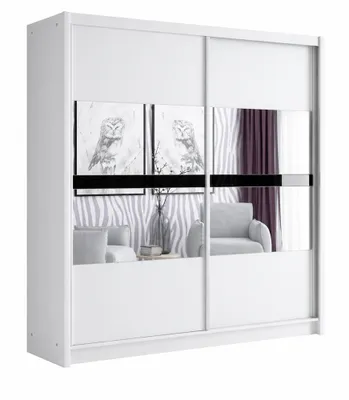 Produktbild von Schwebetürenschrank BATUMI 203 cm mit Spiegel, Kleiderschrank mit Schiebetüren, Schlafzimmerschrank, großer Stauraum (Weiss)