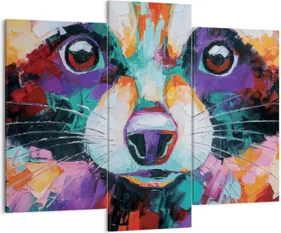 Produktbild von Bild auf Leinwand - Leinwandbild - 3 Teile - Waschbär Bunt Öl - 130x100cm - Wand Bild - Wanddeko - Wandbilder - Leinwanddruck - Bilder - Wanddekoration - Leinwand bilder - Wandbild - CB130x100-4565