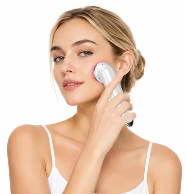 Produktbild von 4-in-1 Gesichtsmassagegerät LED, Rot/Blau/Grün & Augenmodus, wiederaufladbar, USB, Weiß – Anti-Aging & Hautstraffung