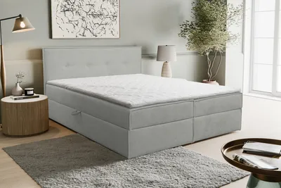 Image de VENASI CALIDO Lit boxspring 180x200 avec 2 tiroirs de lit et matelas TOPPER H2/H3 GRIS Aragon 83