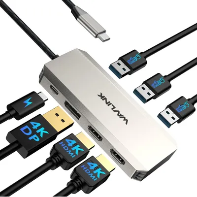 Produktbild von WAVLINK Laptop Docking Station, Triple-4K-Dockingstation mit Dual-HDMI, DP, 100