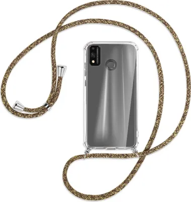 Produktbild von Handykette Backcover-Schutzhülle mit Band (Metall silberfarben) für Honor 9X Lite - braun+beige