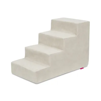 Zdjęcie produktu dla Schodki dla małego pieska 4 stopnie - NUBUK jasny szary, Schodki dla małych zwierząt pomocne w wchodzeniu. Tkanina NUBUK. Wymiary 60x45x30cm