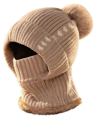 Immagine prodotto di Berretto da donna con cappuccio e sciarpa, 3 in 1, ideale per l'inverno, antivento e termico, con fodera in pile, colore kaki