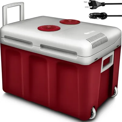 Obrázek produktu pro tillvex elektrická chladnička 40L červená s kolečky | mini chladnička 230 V a 12 V pro kempování v autě | chladí a ohřívá | ECO režim