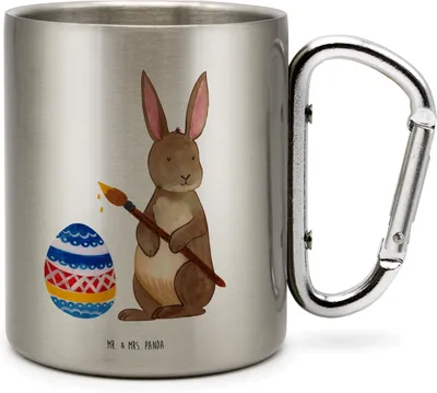 Produktbild von Mr. & Mrs. Panda Teetasse Hase Eier Malen - Transparent - Geschenk, Osterhase, Frohe Ostern, thermotasse, Ostergrüße, Kaninchen, Isolierbecher, Edelstahl Trinkbecher