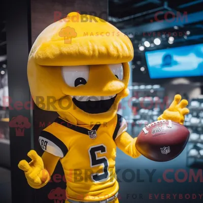 Produktbild von Maskottchen REDBROKOLY eines gelben American-Football-Helms mit V-Ausschnitt-T-Shirt und Haarnadeln