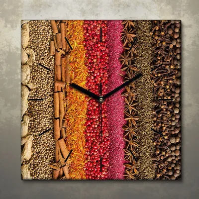 Produktbild von Wohnzimmer Leinwand Uhr Geräuschlos Küche 30x30 Gewürze, Gemüse, Motive, schwarze Zeiger